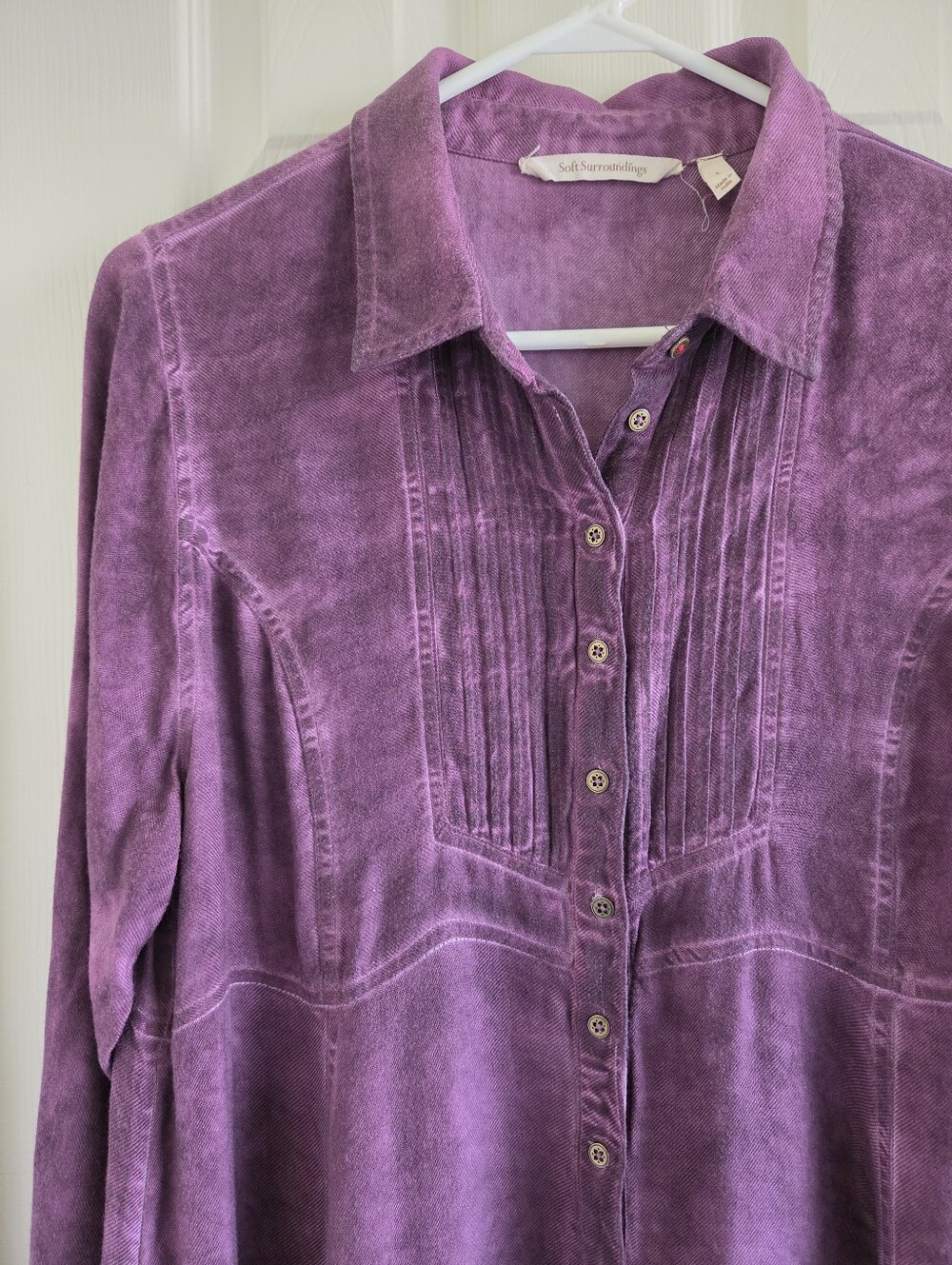Soft Surroundings Dress Purple Pigment Wash Shirt Dress Pintuck Tunic Boho L - Picture 7 of 10